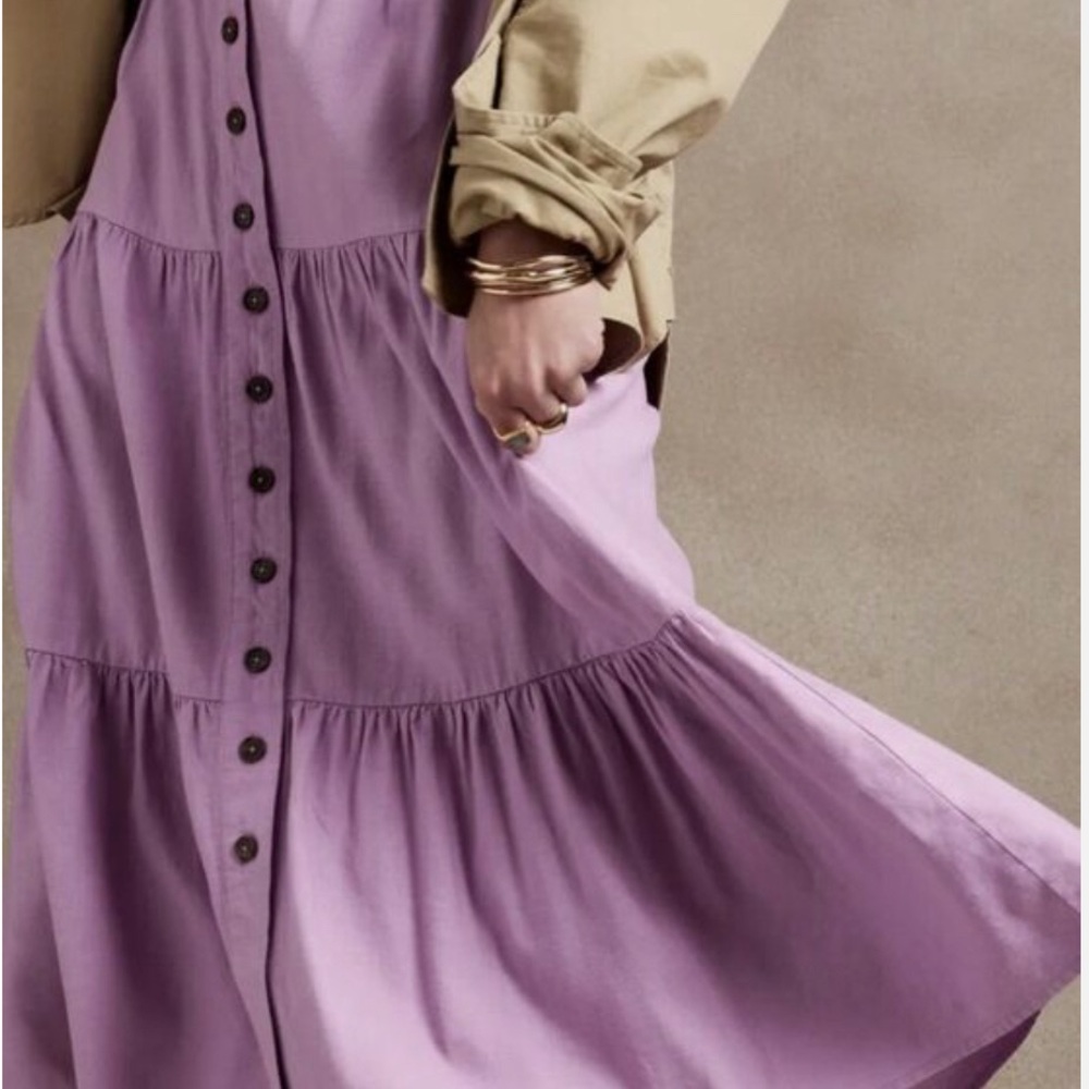 Banana Republic Women's Linen Midi Pull-On Skirt SIZE LARGE  Dried Lavender